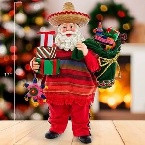 Kurt Adler Festive MUSICAL Santa Figurine with Red and Green Accents